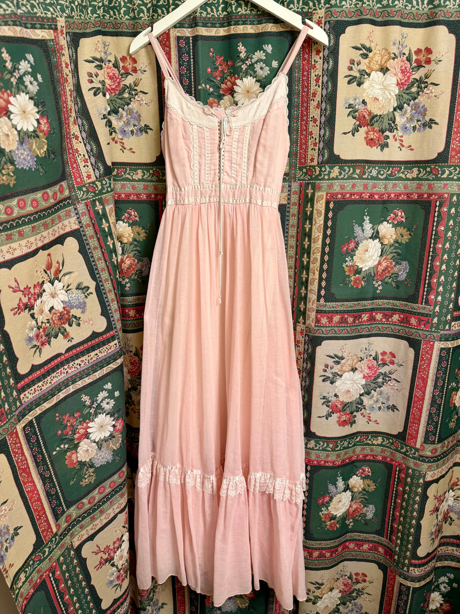 retro maxi dresses SALE 1970s Gunne Sax Pink Maxi Sun Dress – Hello Vintage
