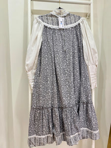 1970s Gunne Sax Gray Calico Midi Tent Dress