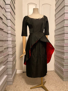 1950s Unlabelled Ceil Chapman Black & Red Peplum Dress Hello Vintage 1950s Unlabelled Ceil Chapman Black & Red Peplum Dress Hello Vintage