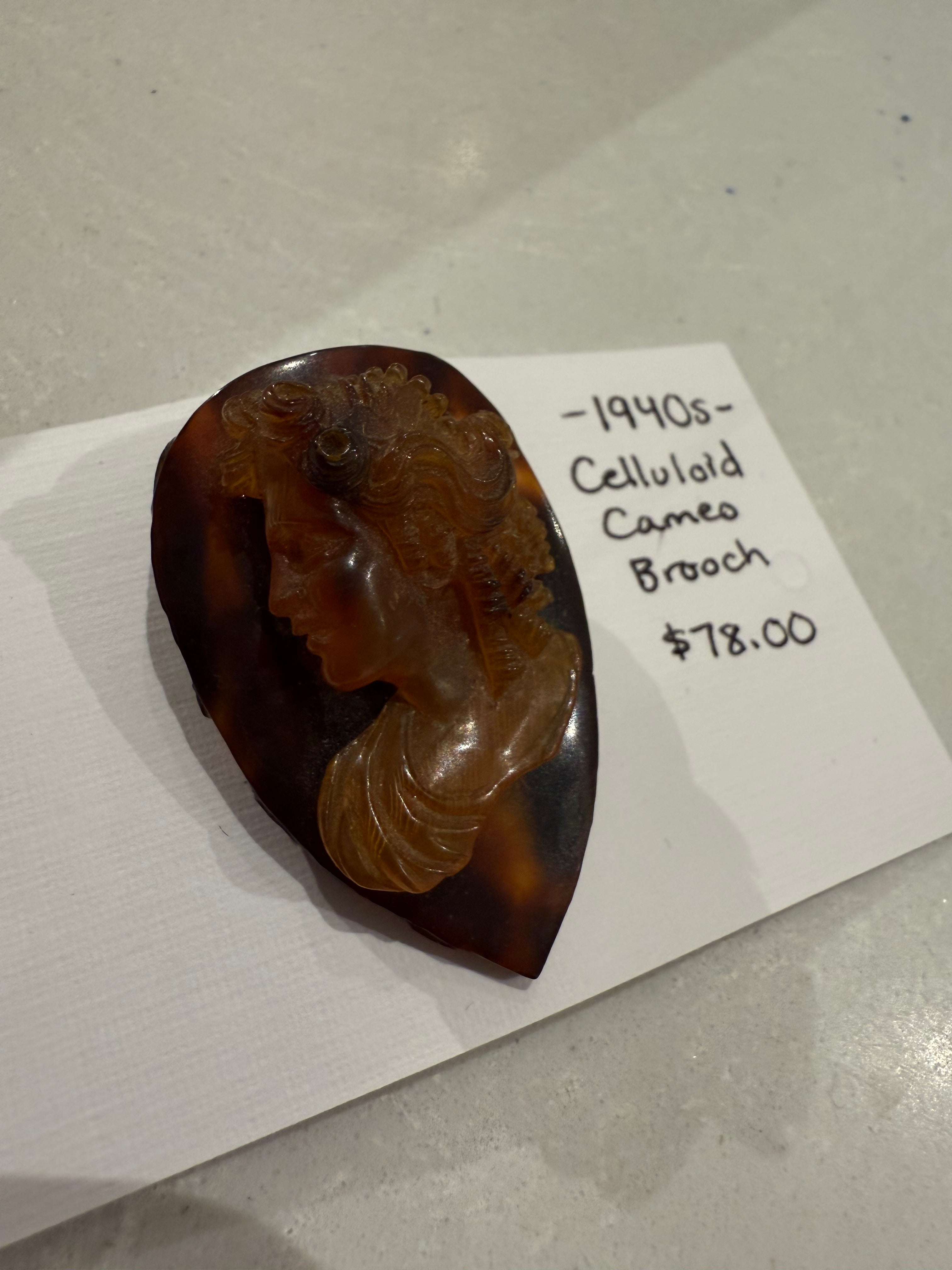 1940s Celluloid Tortoiseshell Cameo Brooch