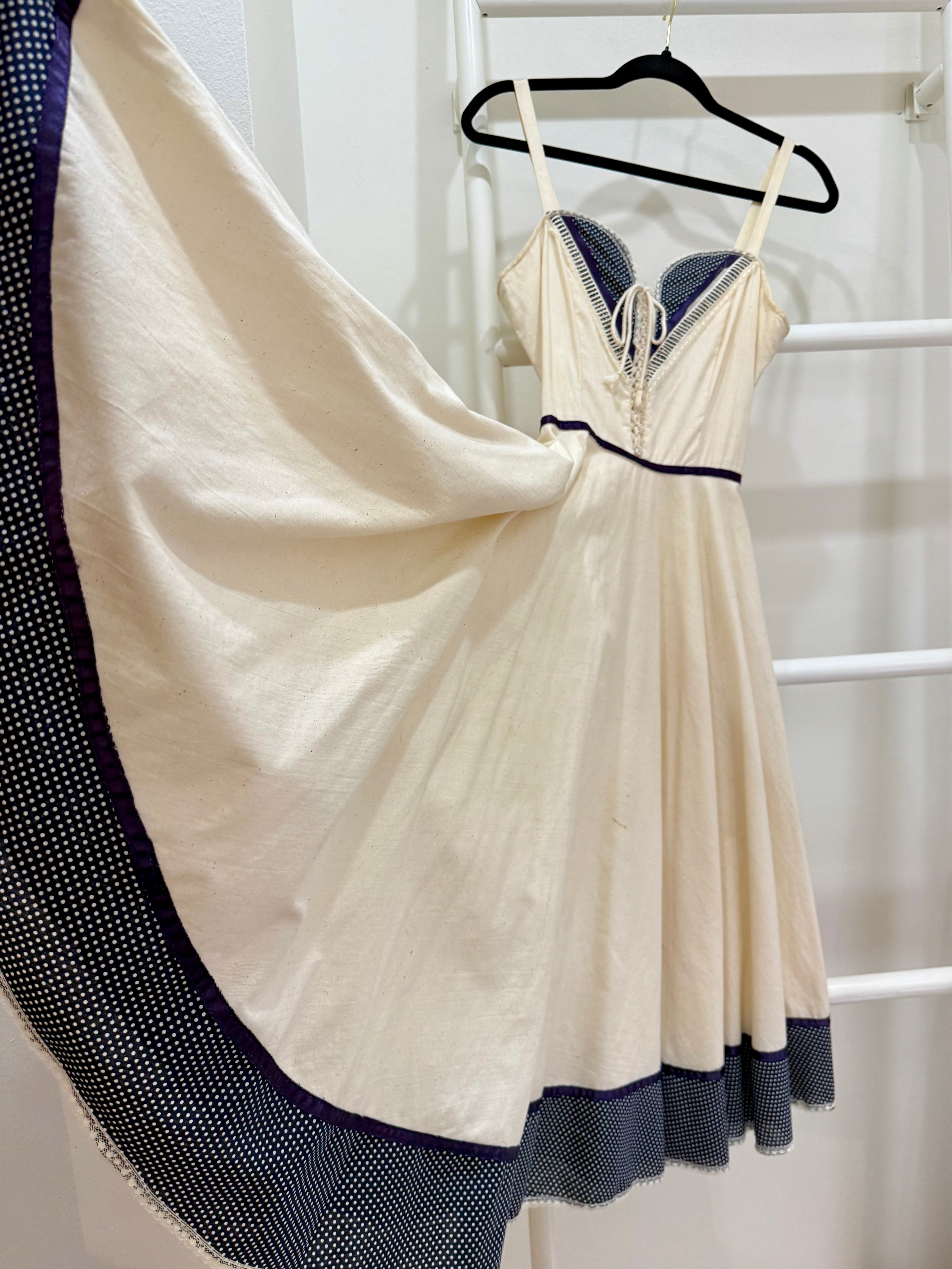 1970s Gunne Sax Canvas Blue Trim Midi Sun Dress