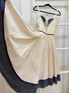 1970s Gunne Sax Canvas Blue Trim Midi Sun Dress
