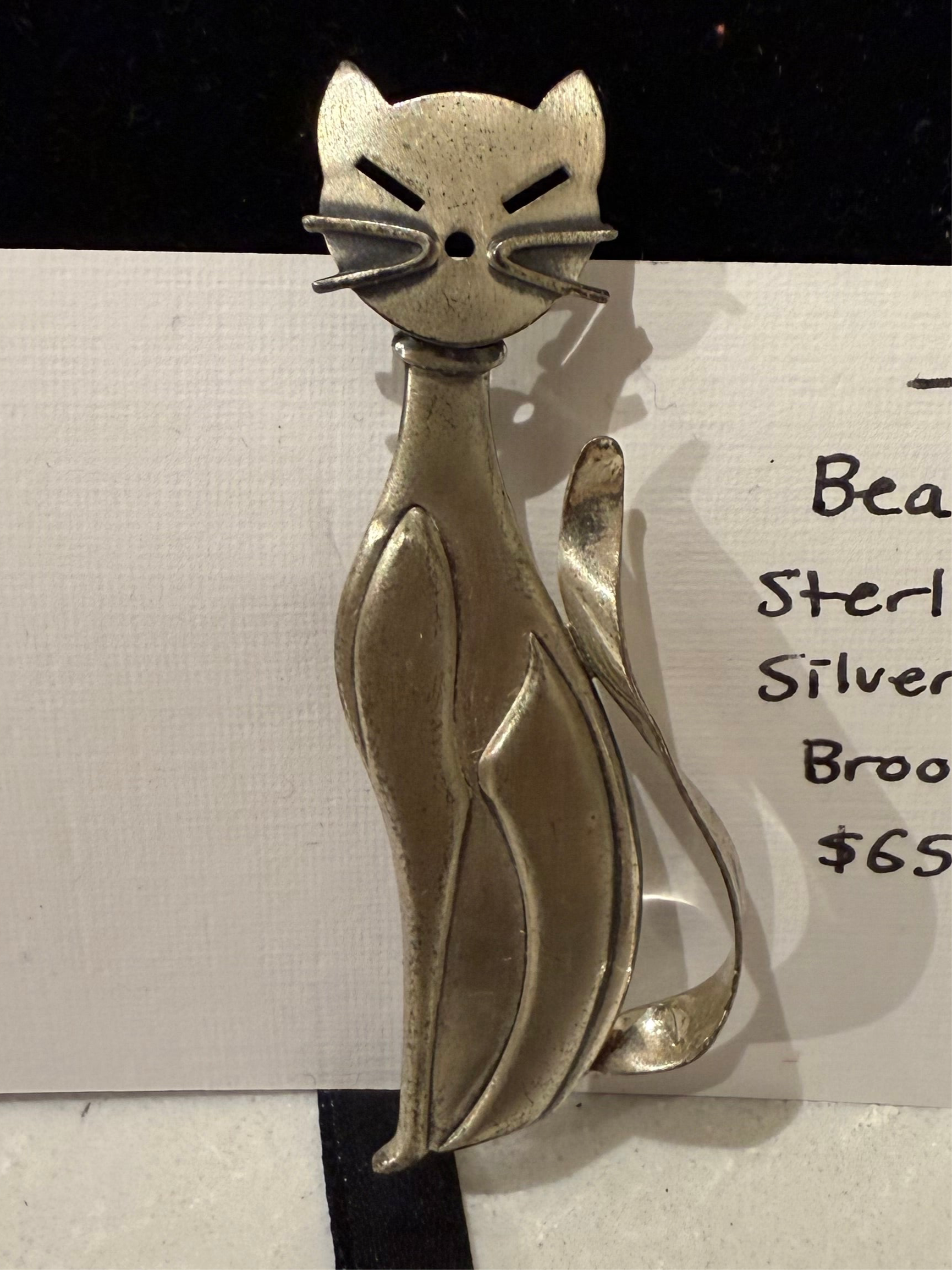 1960s Beaucraft Sterling Silver Cat Brooch