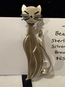 1960s Beaucraft Sterling Silver Cat Brooch
