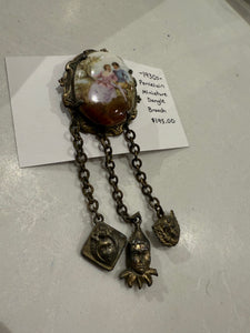 1930s Porcelain Miniature Dangling Charm Brooch