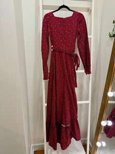 1970s Gunne Sax Crimson Calico Maxi Dress