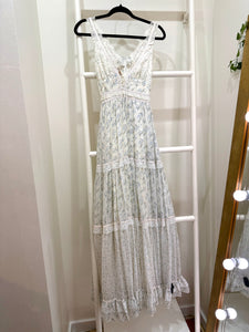 1970s Gunne Sax Blue Floral Maxi Sun Dress