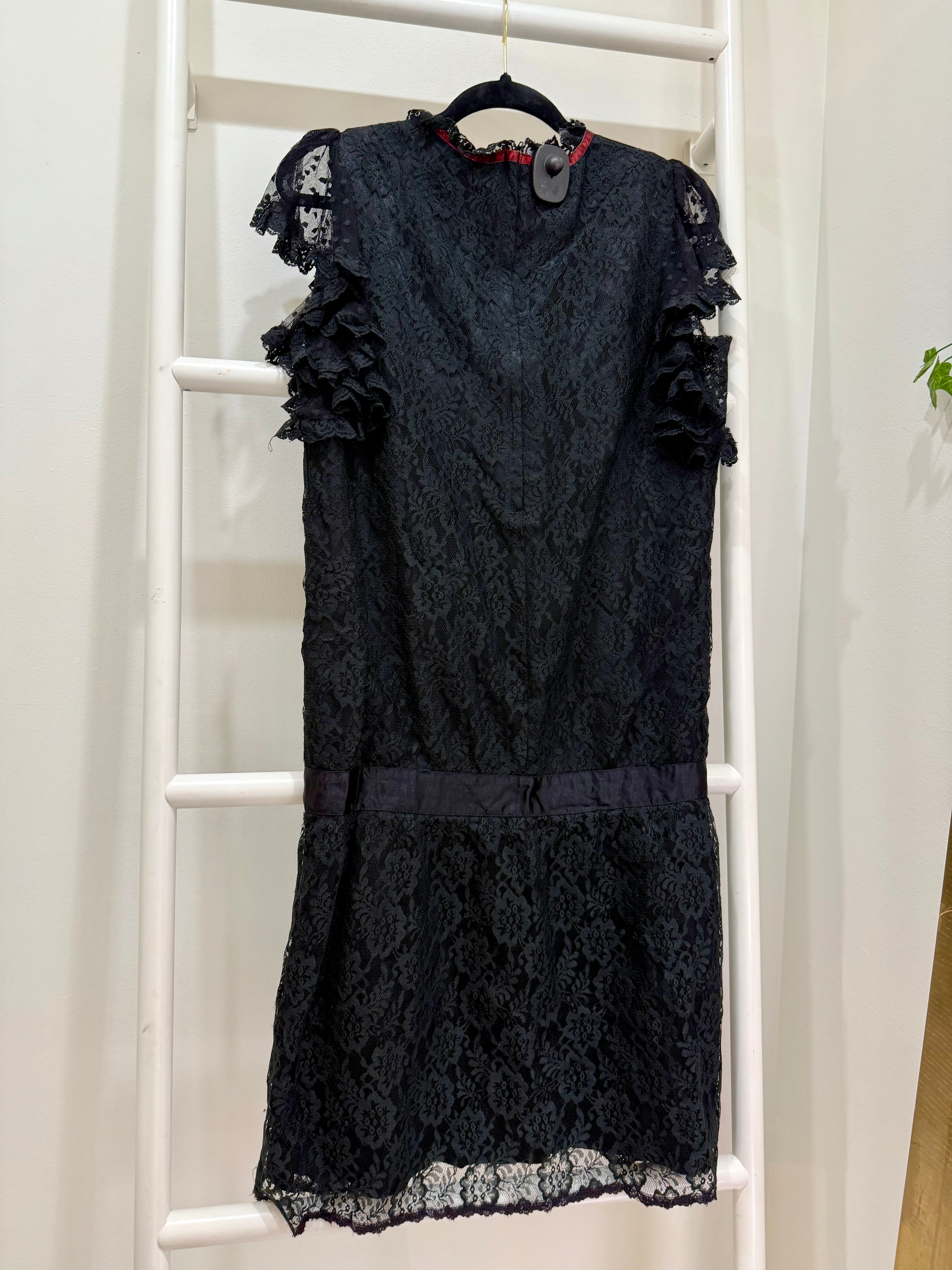 1980s Gunne Sax Black Lace Drop Waist Party Dress