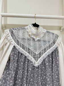 1970s Gunne Sax Gray Calico Midi Tent Dress