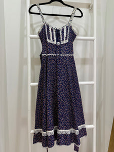1970s Gunne Sax Navy Calico Sun Dress & Jacket Ensemble