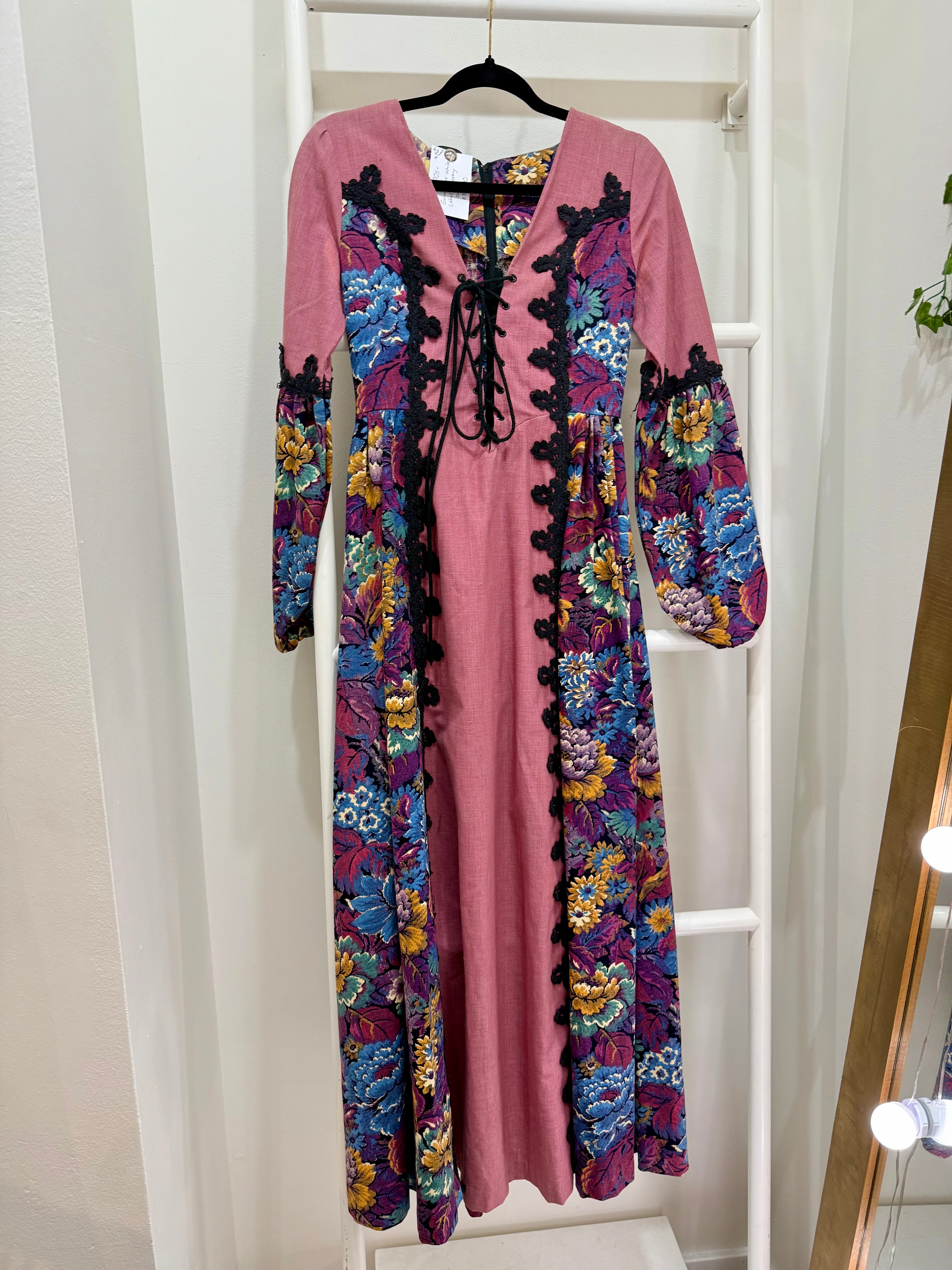 1970s Gunne Sax White Label Tapestry Dress