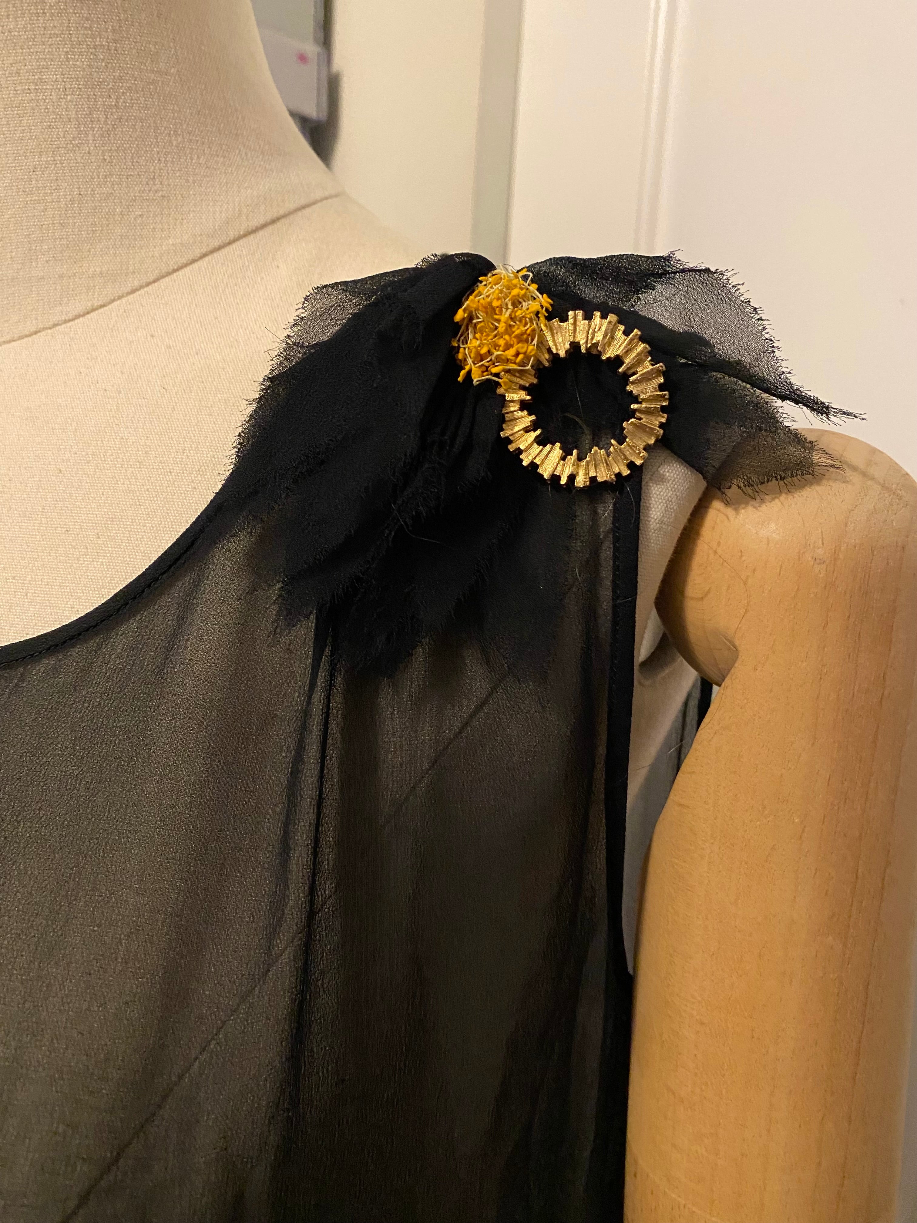 1920s Black Silk Chiffon Flapper Dress