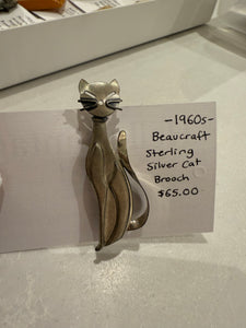 1960s Beaucraft Sterling Silver Cat Brooch