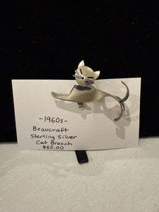 1960s Beaucraft Sterling Silver Cat Brooch