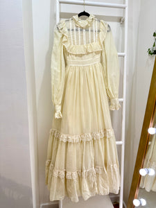 1970s Gunne Sax Cream Ruffle Maxi Dress