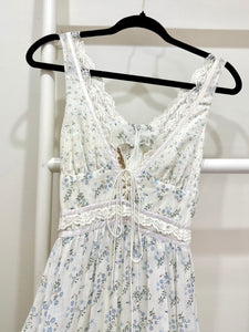 1970s Gunne Sax Blue Floral Maxi Sun Dress