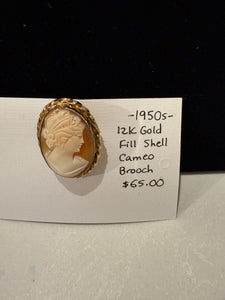 1950s 12K Gold Fill Cameo Shell Brooch