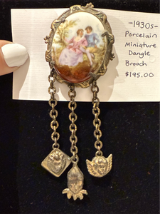1930s Porcelain Miniature Dangling Charm Brooch