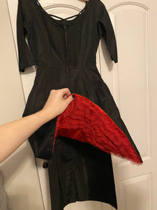 1950s Unlabelled Ceil Chapman Black & Red Peplum Dress