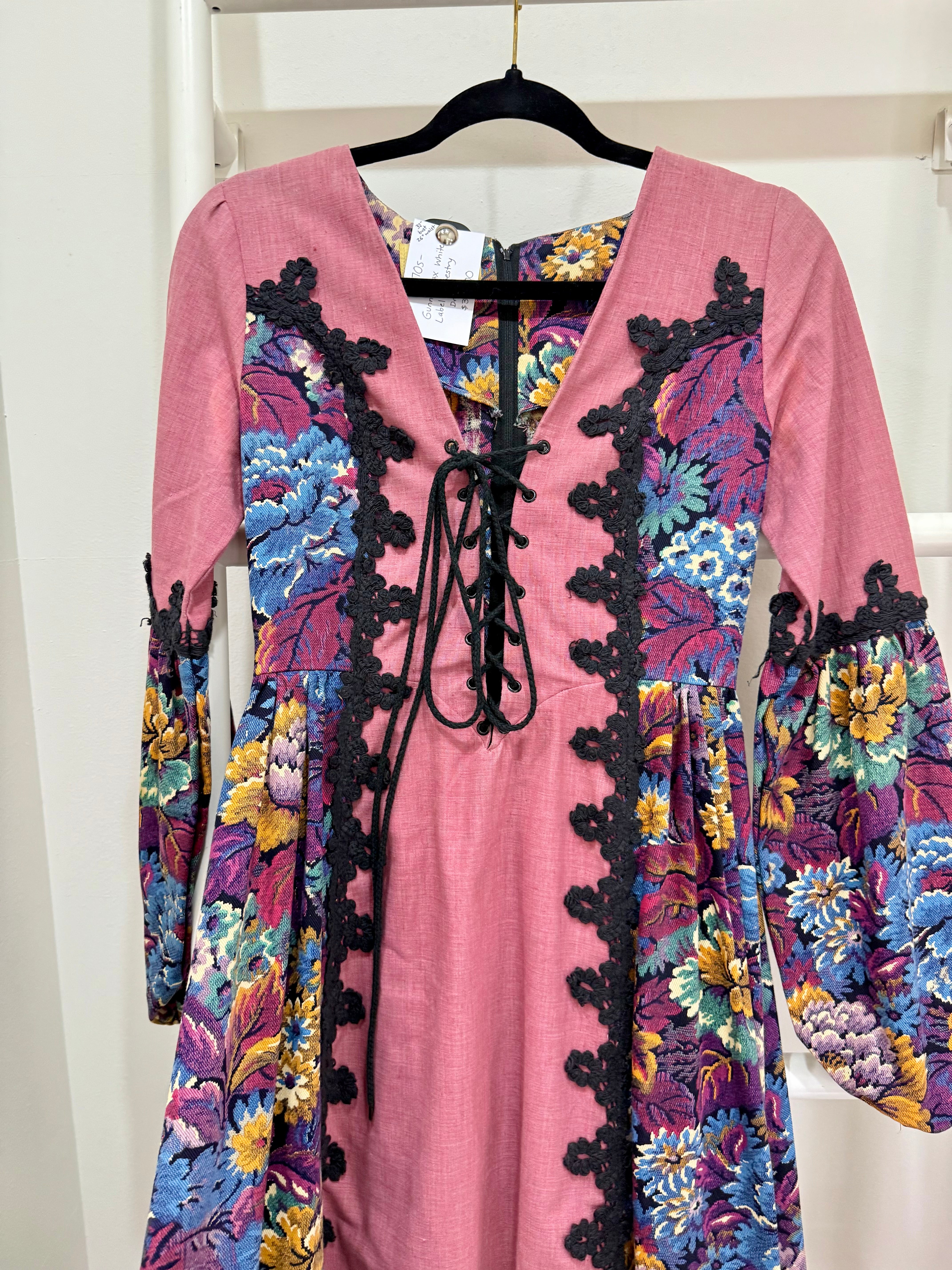 1970s Gunne Sax White Label Tapestry Dress