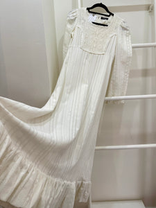 1960s Gunne Sax White Lace Top Maxi Dress