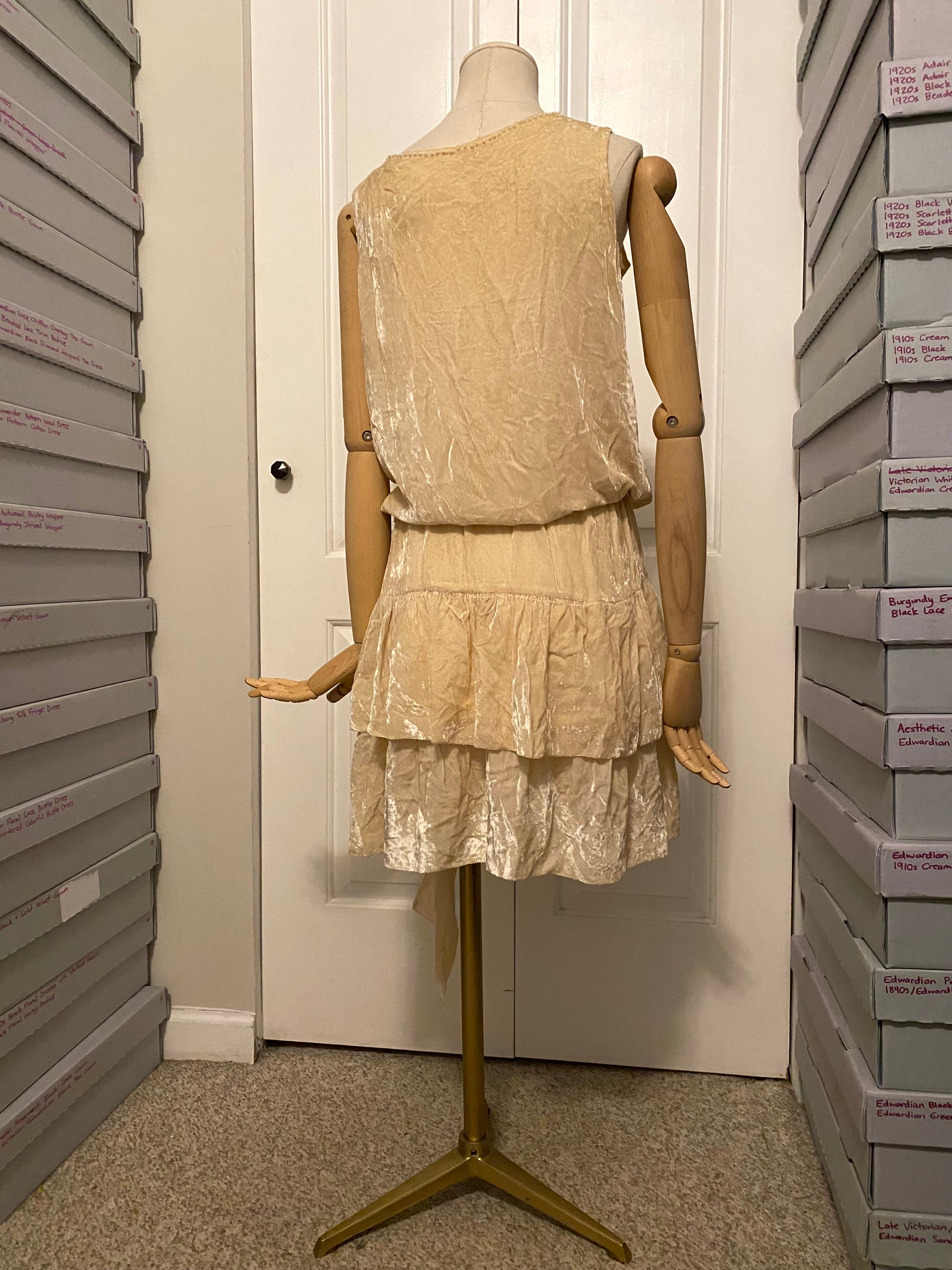 1920s Peachy Velvet Tiered Party Dress