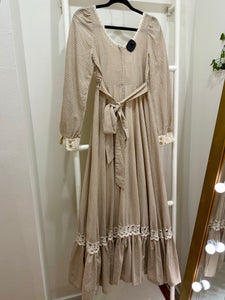 1970s Gunne Sax Brown Gingham Maxi Dress