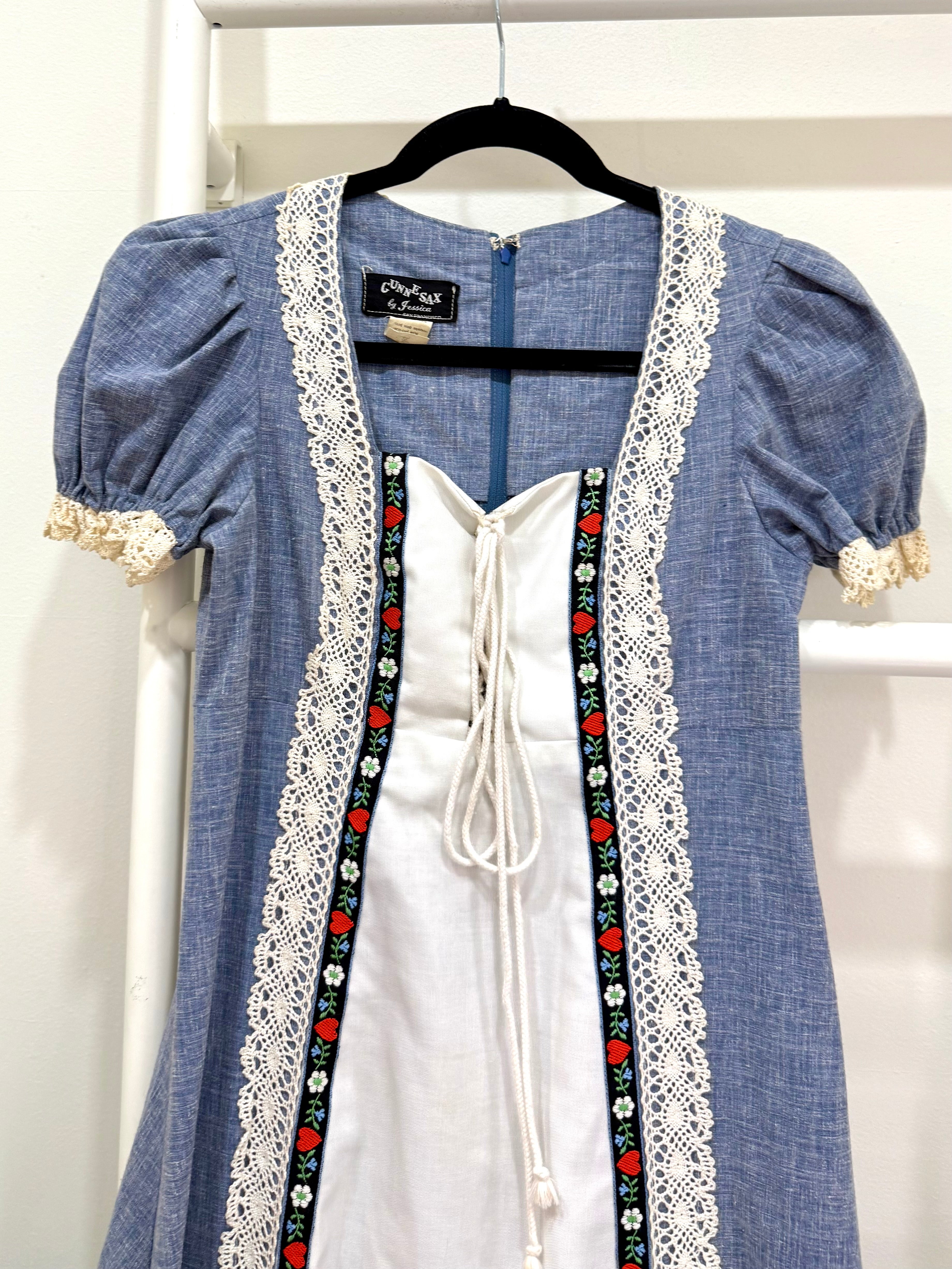 1960s Black Label Chambray Hearts Maxi Dress