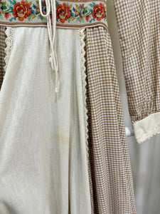 1970s Gunne Sax Brown Gingham Maxi Dress