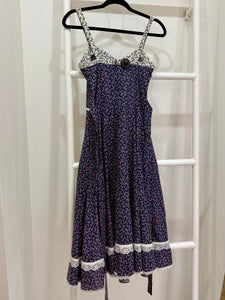 1970s Gunne Sax Navy Calico Sun Dress & Jacket Ensemble