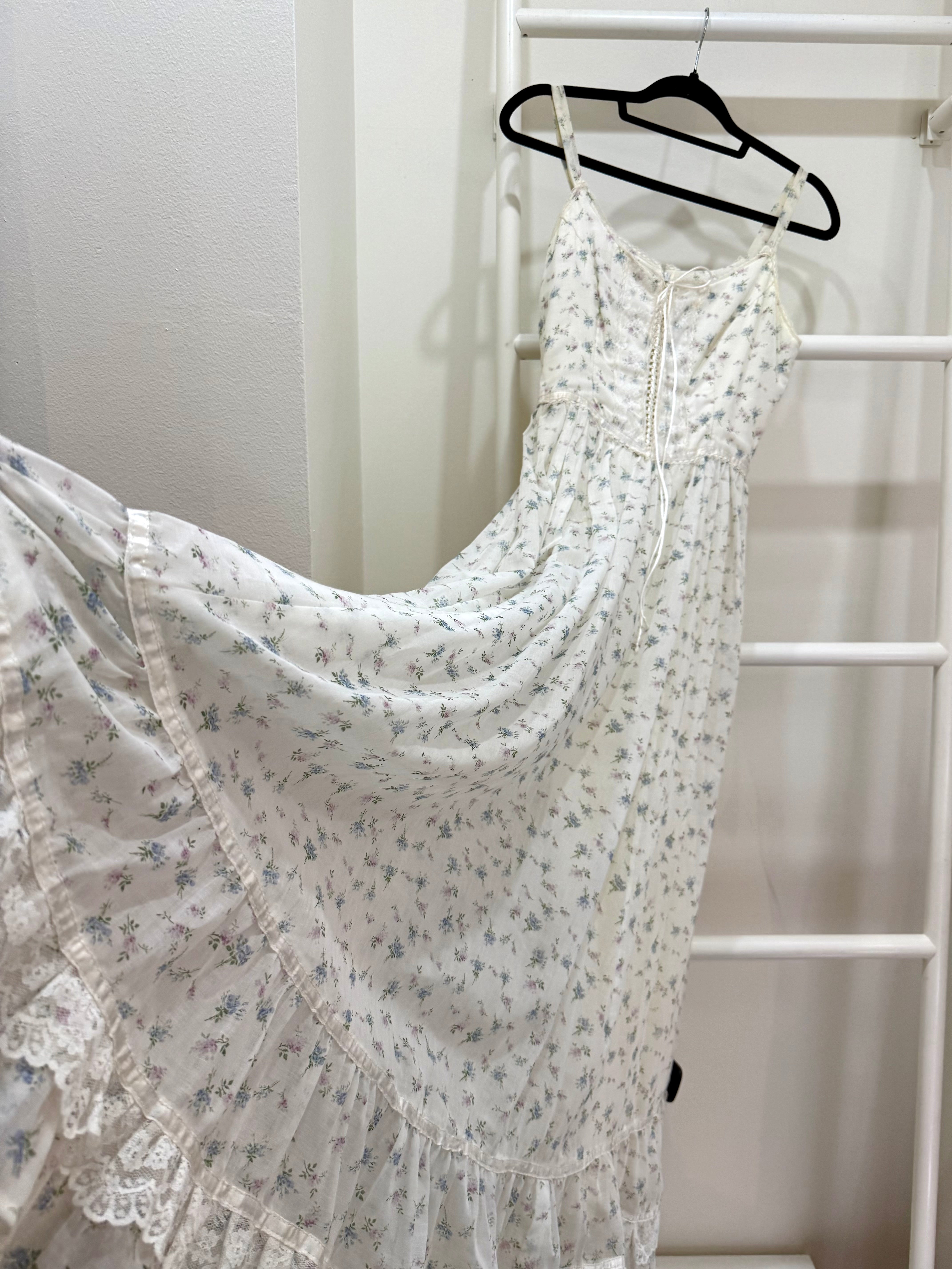 1970s Gunne Sax Pastel Calico Maxi Sun Dress
