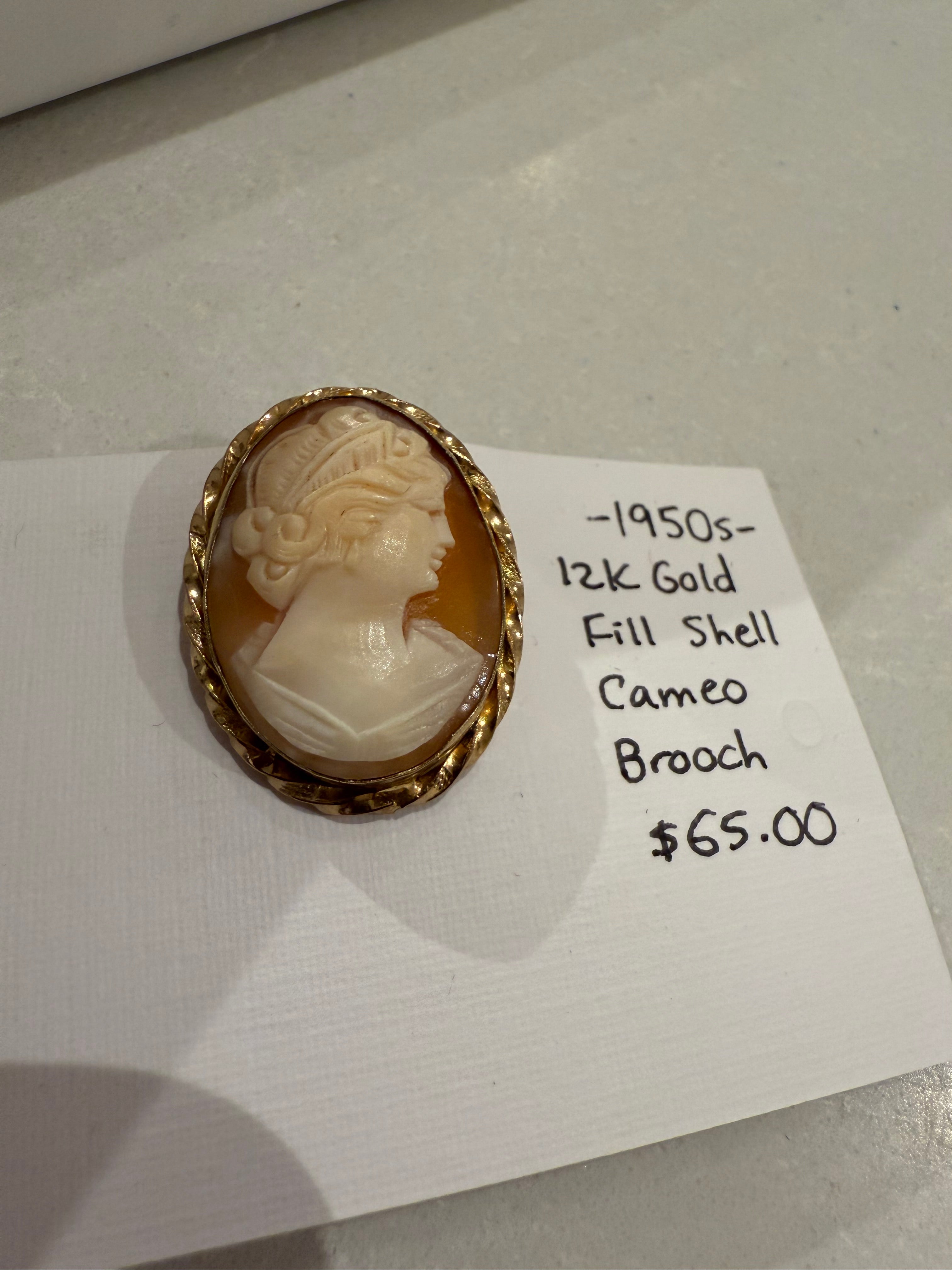 1950s 12K Gold Fill Cameo Shell Brooch