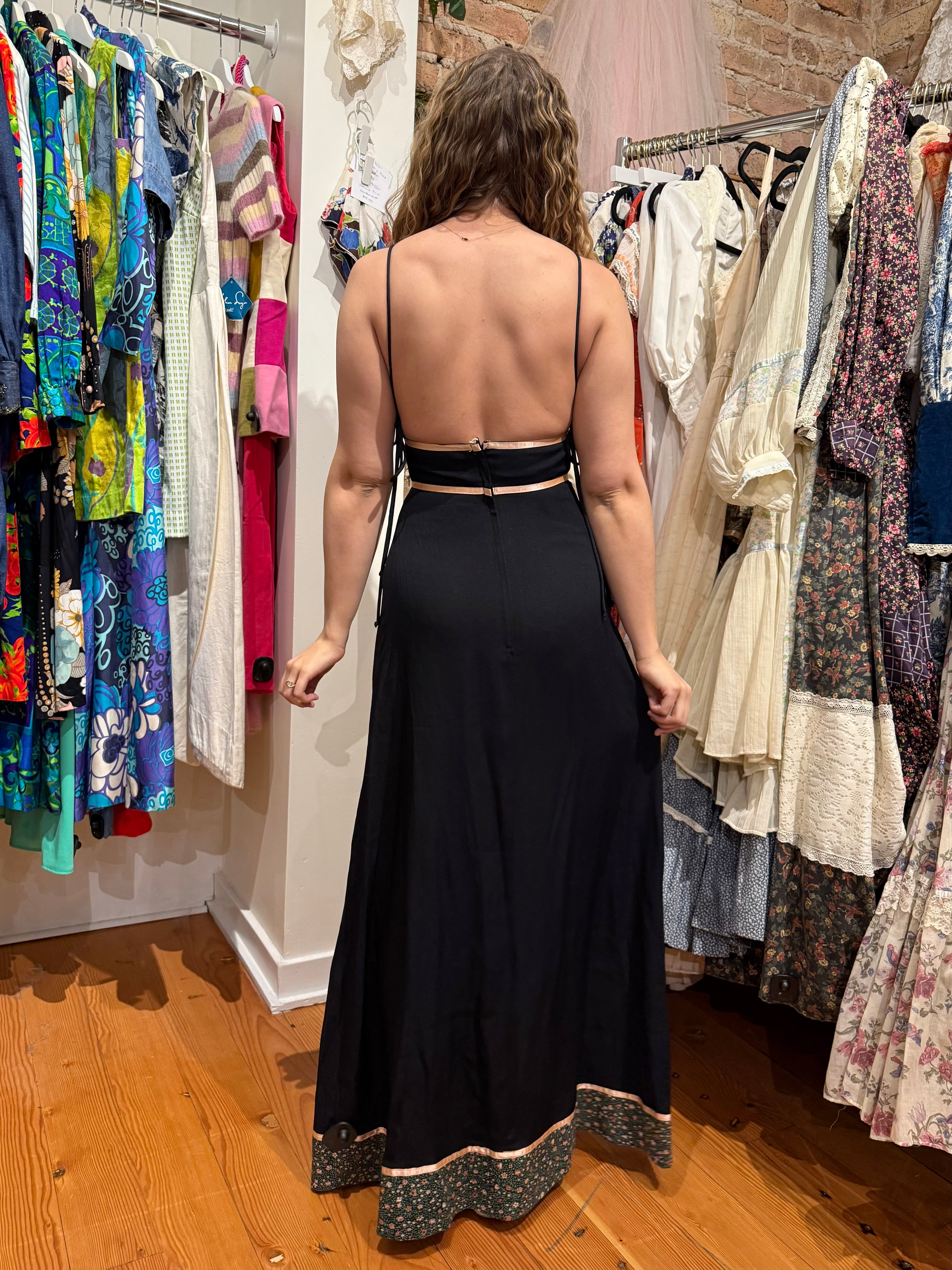 1970s Gunne Sax Black Maxi Sun Dress