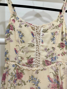 1970s Gunne Sax Bird Print Maxi Sun Dress