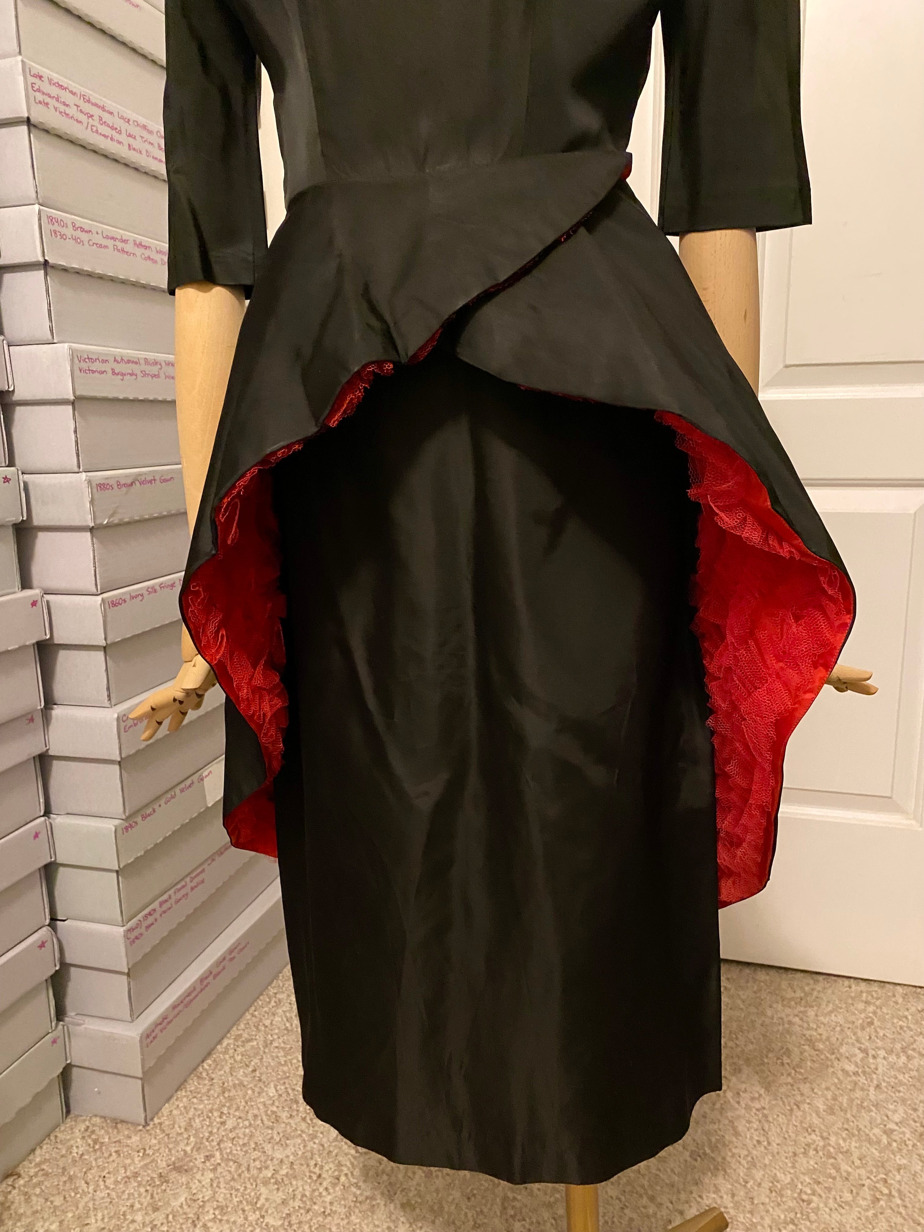 1950s Unlabelled Ceil Chapman Black & Red Peplum Dress Hello Vintage 1950s Unlabelled Ceil Chapman Black & Red Peplum Dress Hello Vintage