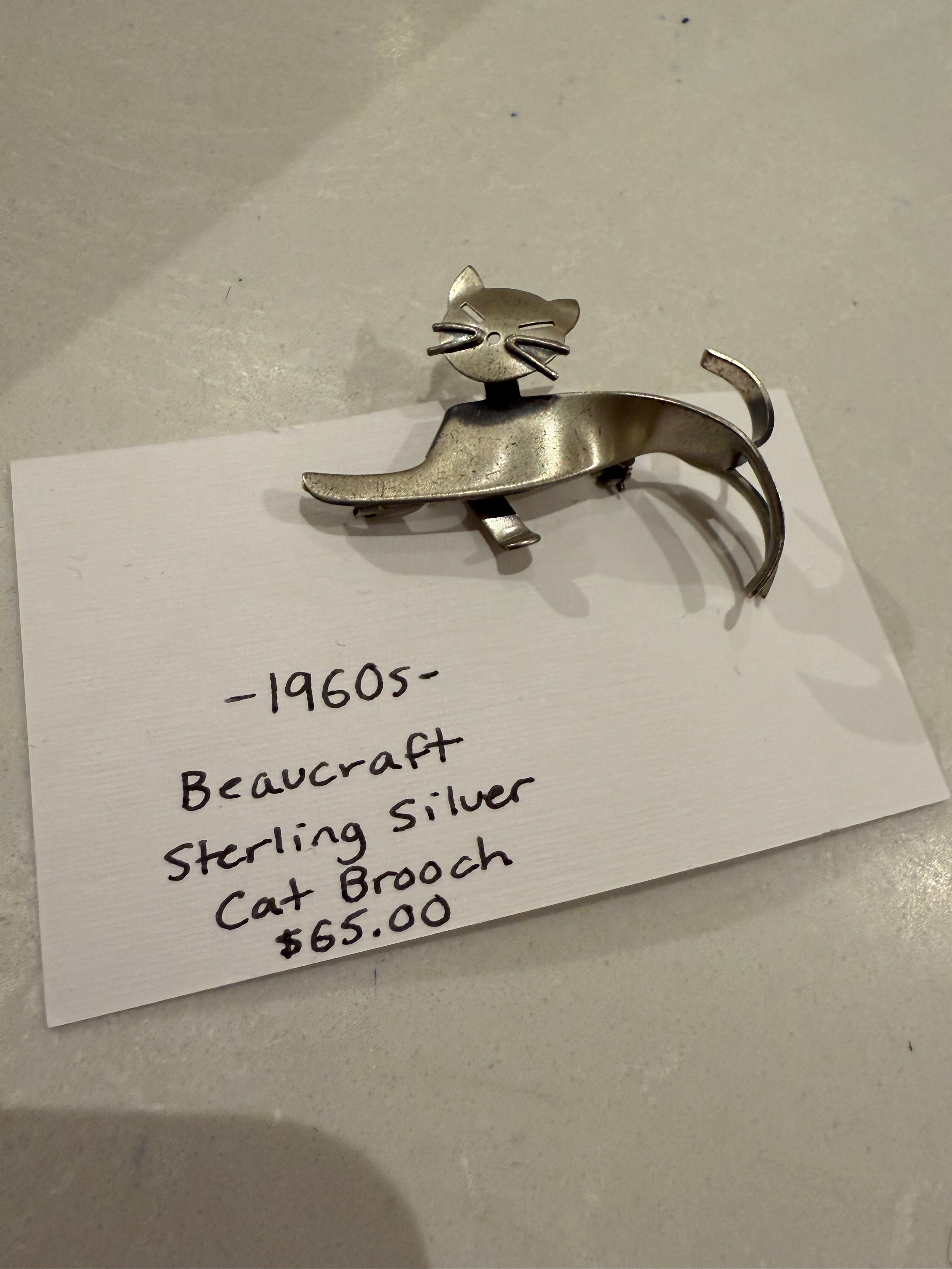 1960s Beaucraft Sterling Silver Cat Brooch