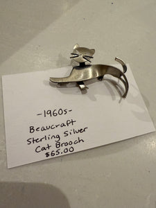 1960s Beaucraft Sterling Silver Cat Brooch