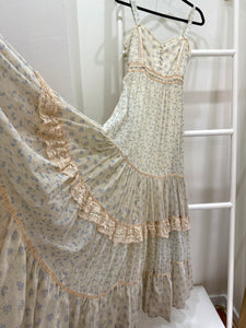 1970s Gunne Sax Golden Tiered Maxi Sun Dress