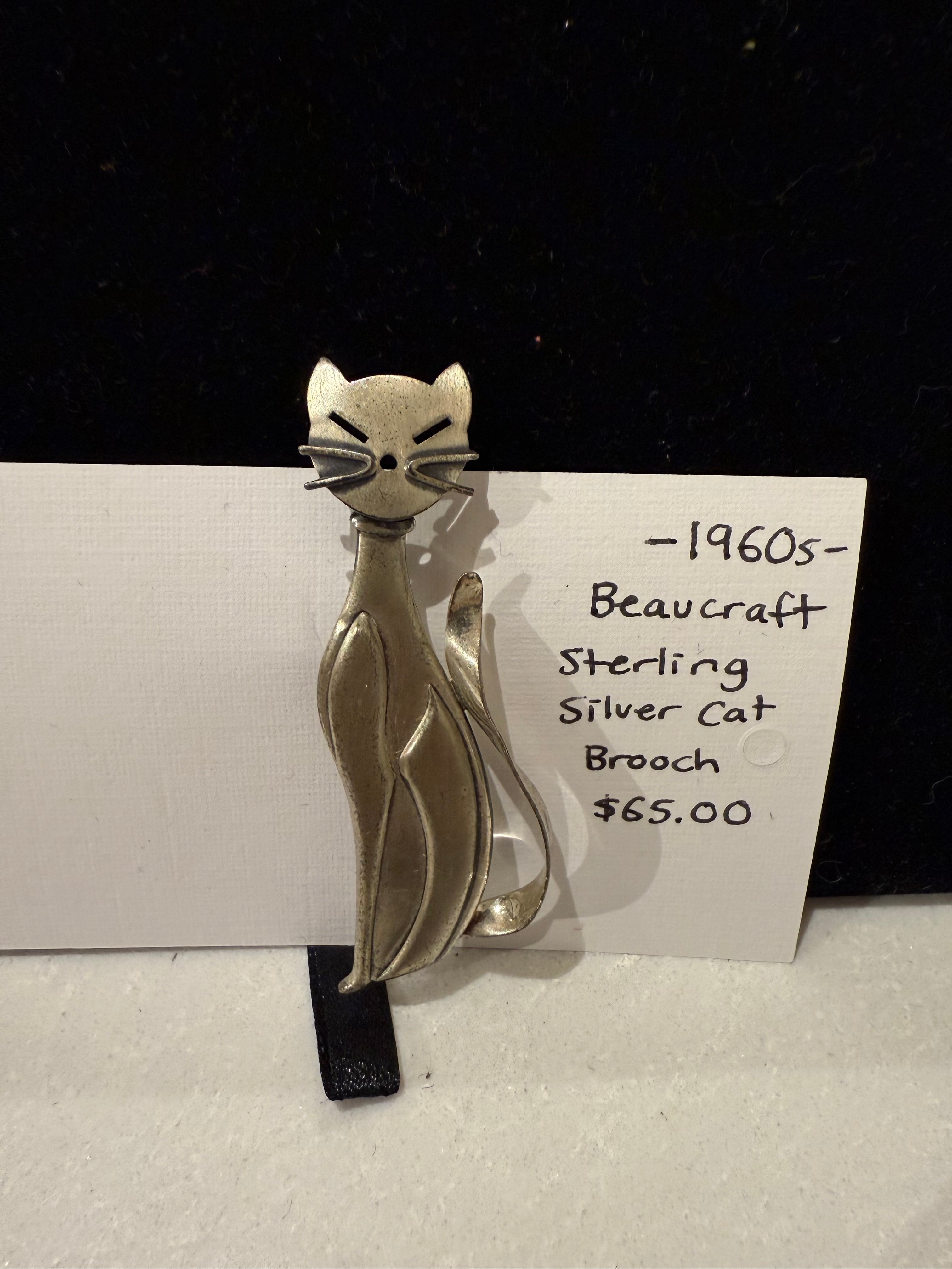 1960s Beaucraft Sterling Silver Cat Brooch