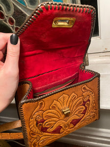 1950s Tooled Leather Crossbody Bag