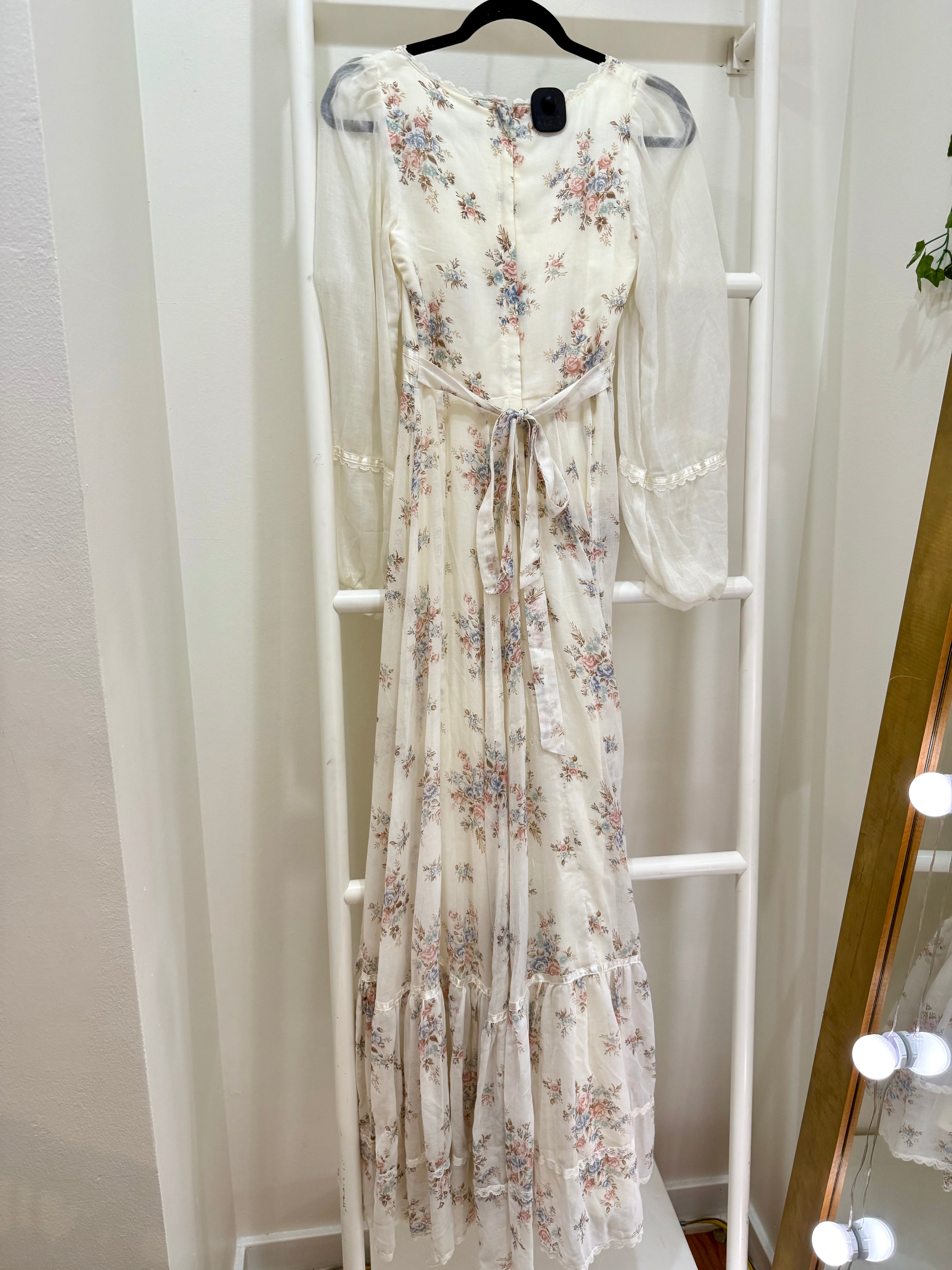 1970s Gunne Sax Pastel Floral Maxi Dress