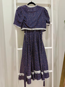 1970s Gunne Sax Navy Calico Sun Dress & Jacket Ensemble