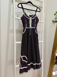 1970s Gunne Sax Purple Mixed Calico Midi Sun Dress