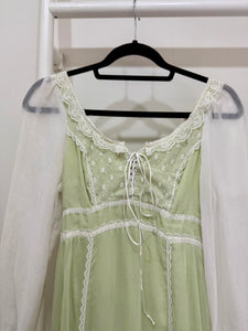 1970s Gunne Sax Green Balloon Sleeve Maxi Dress