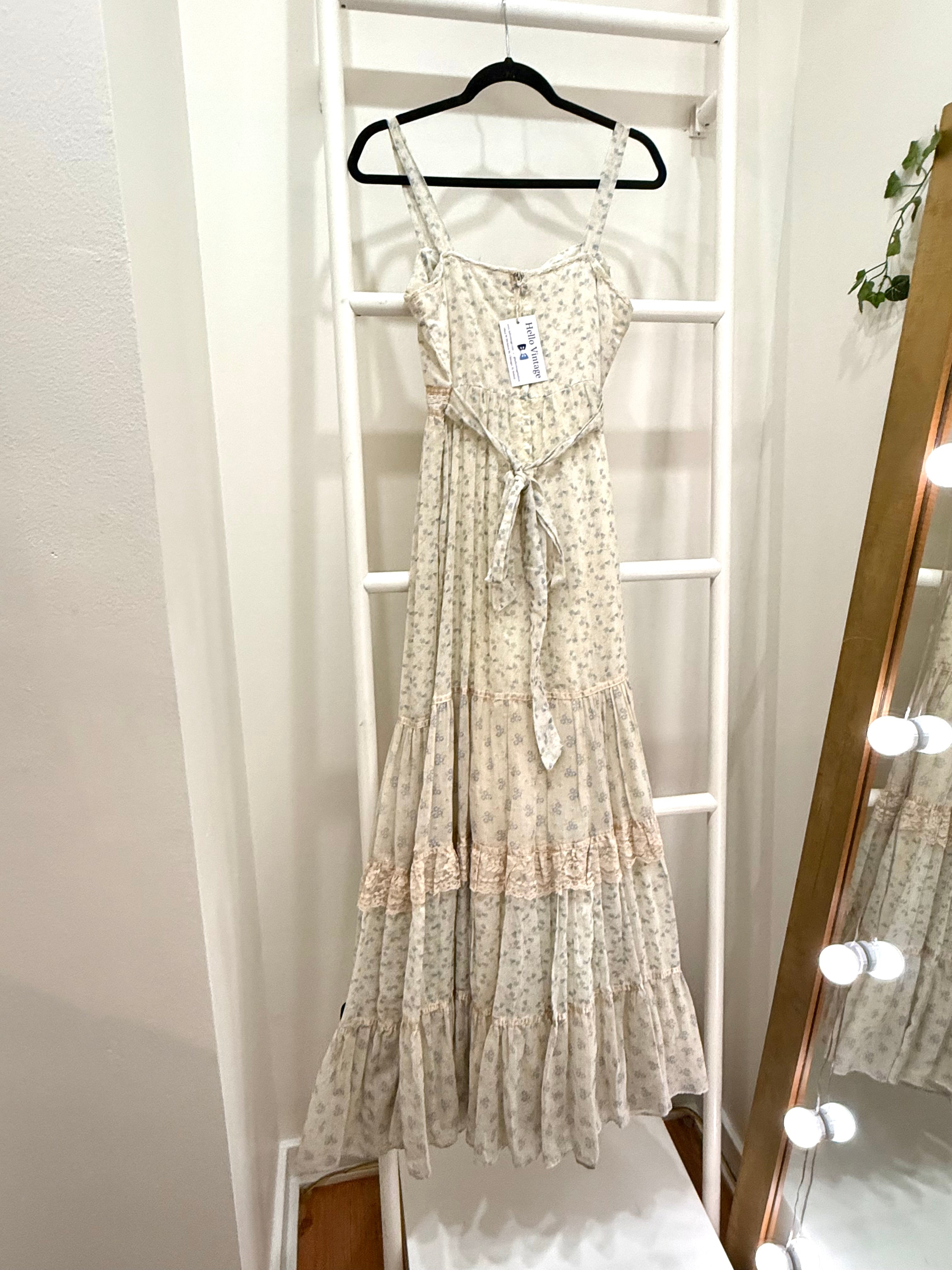 1970s Gunne Sax Golden Tiered Maxi Sun Dress