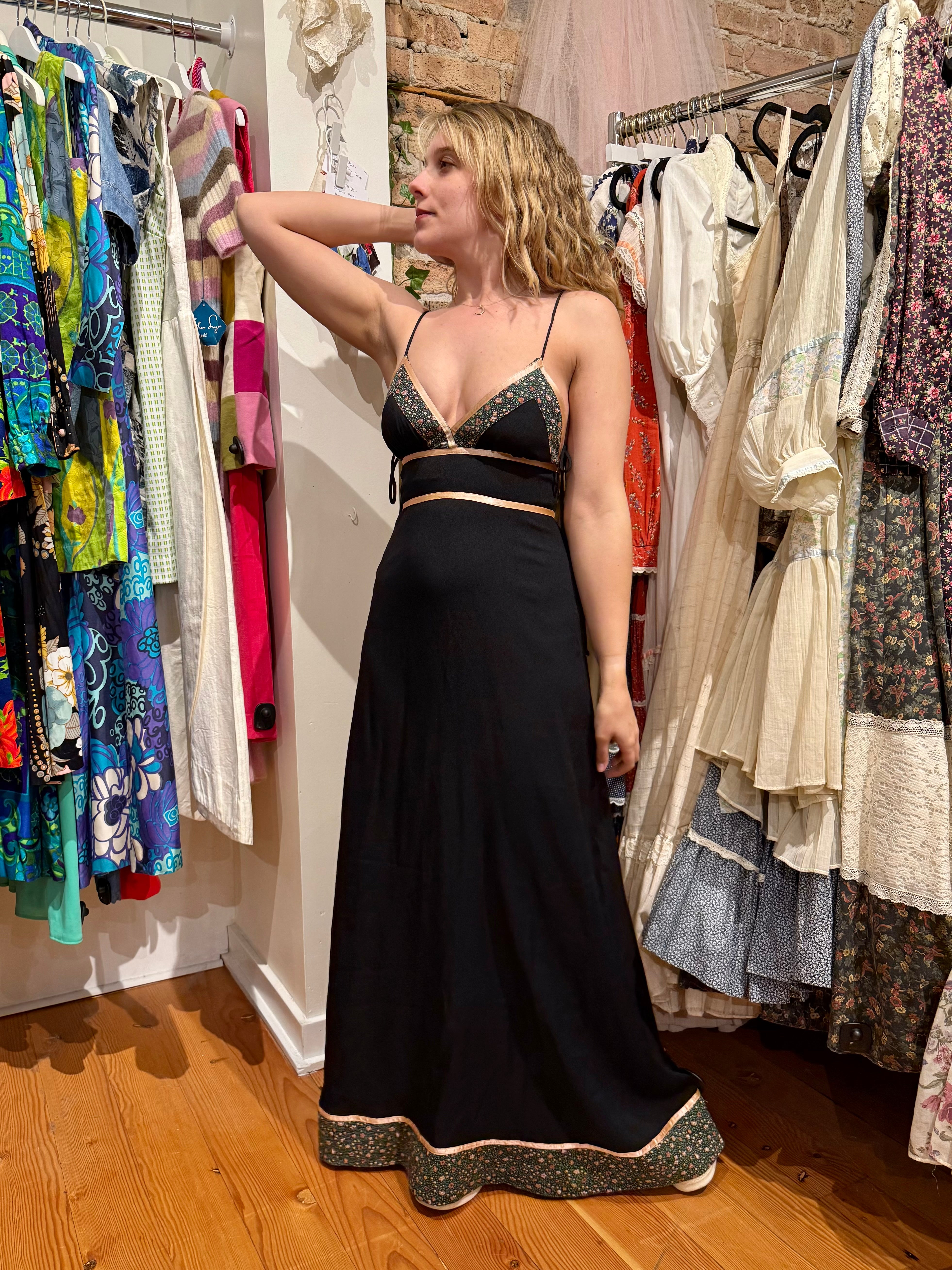 1970s Gunne Sax Black Maxi Sun Dress