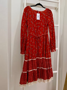 1970s Gunne Sax Red Calico Midi Dress