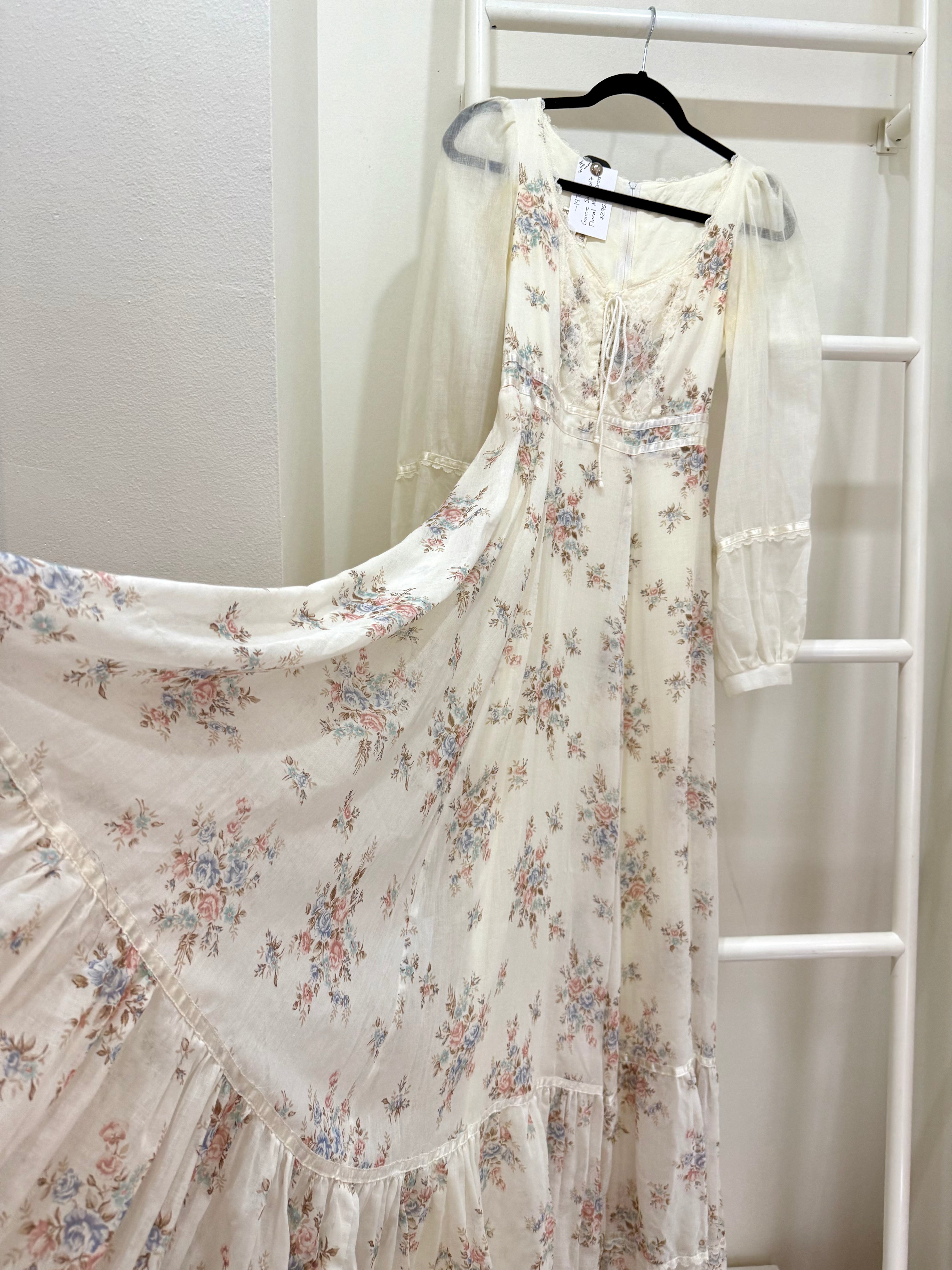 1970s Gunne Sax Pastel Floral Maxi Dress