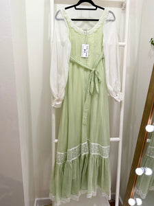 1970s Gunne Sax Green Balloon Sleeve Maxi Dress