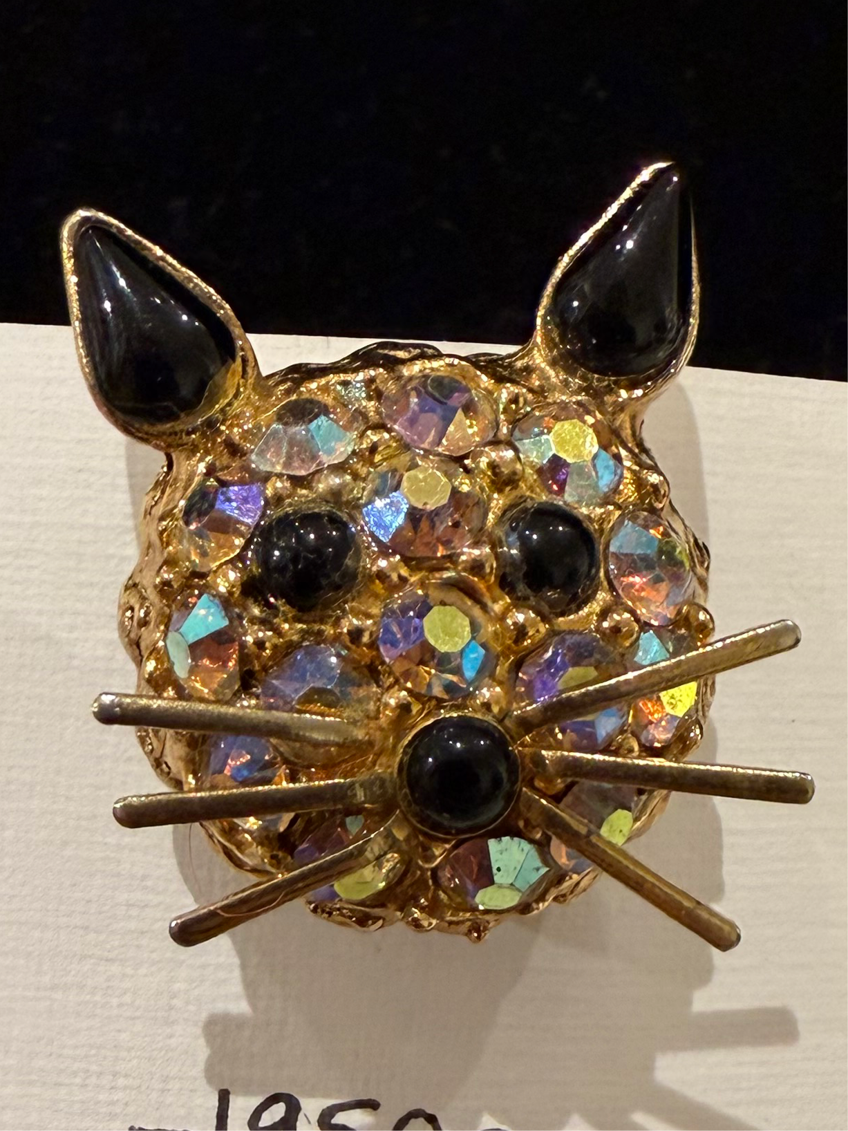 1950s Aurora Borealis Rhinestone Cat Brooch